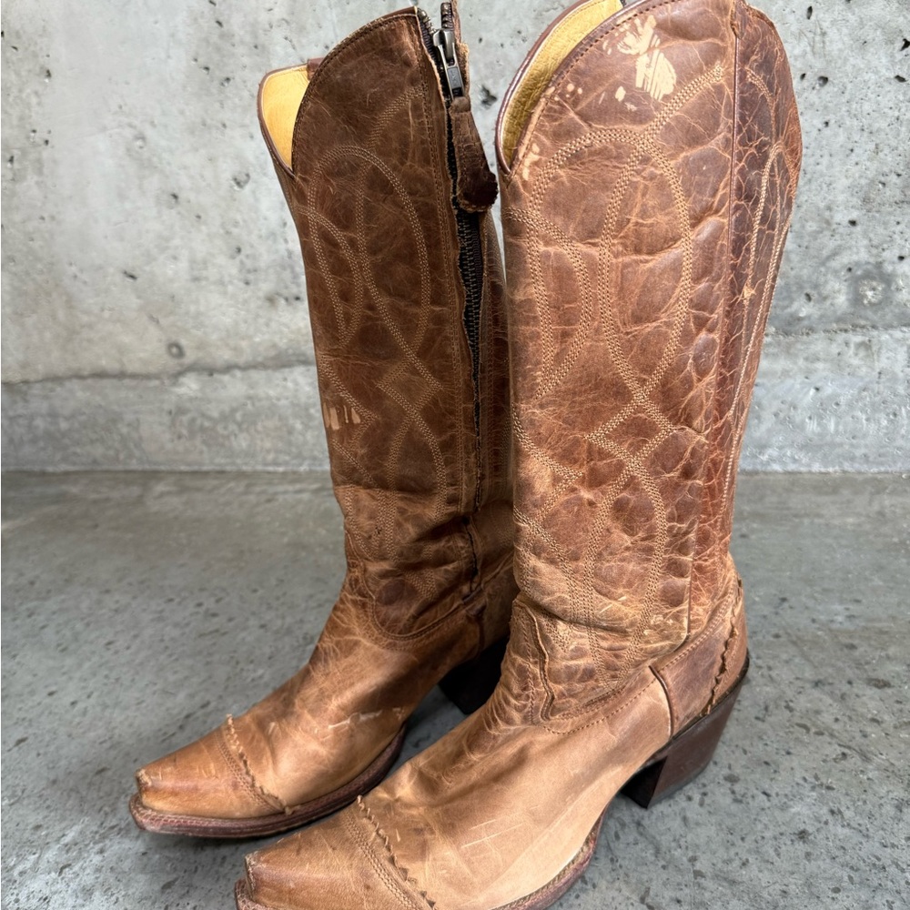Tony Lama Distressed Brown Heeled Boots